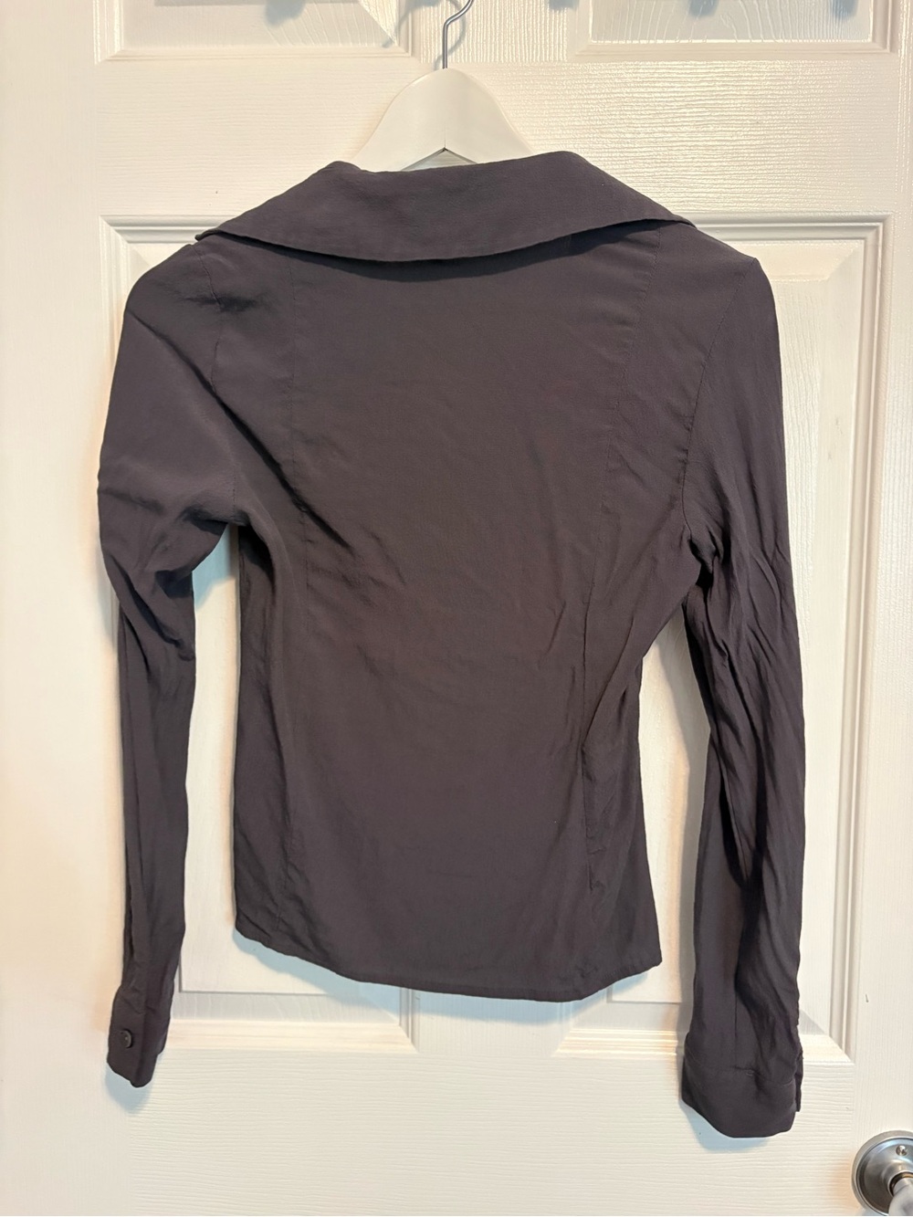 Frank & Oak Aubergine Purple Grey Long-Sleeve Button Up Front Top Blouse Shirt - Picture 2 of 4